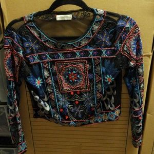Zara Sheer Beaded Embroidered Top